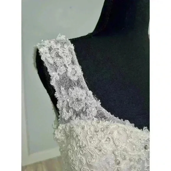 Elegant Lace Wedding Dress V Neck Beaded Sash Trumpet Silhouette sz 4-6
